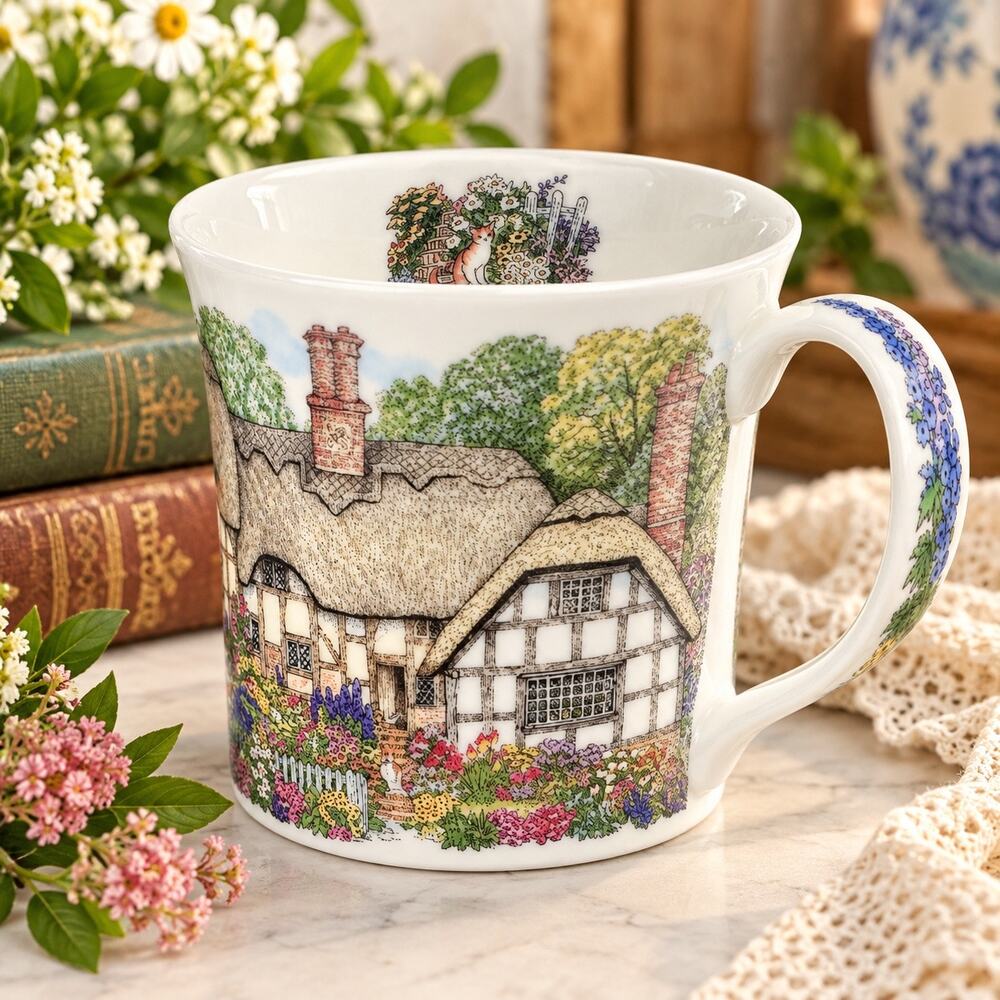 Dunoon Country Cottages Sue Scullard Fine Bone China Mug England 10 oz Cats